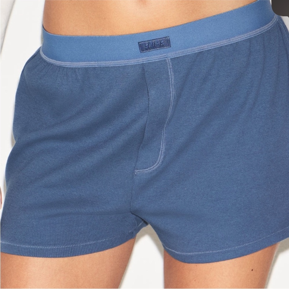 Skims Cotton Ribbed Boyfriend Boxer Short Size Large Blue Harbor RARE COLOR